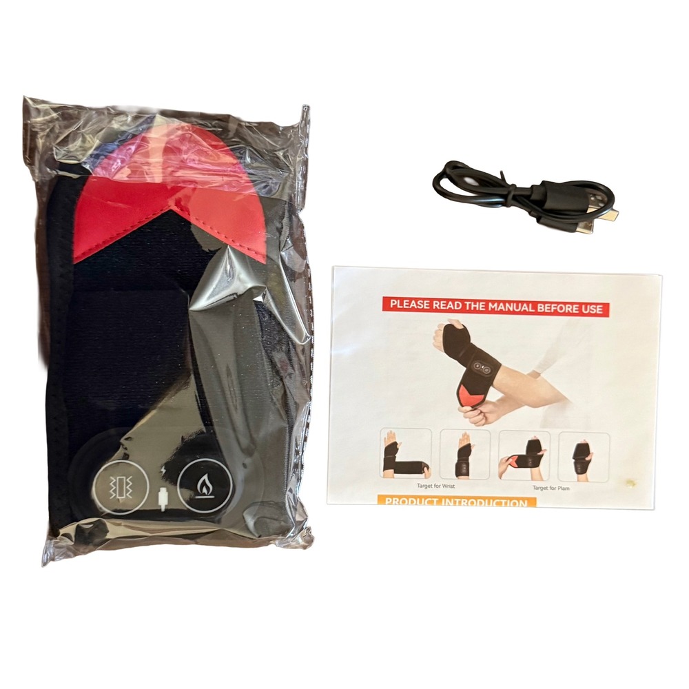 Cordless Heated Wrist Brace Massager Rechargeable Heat Vibration Wrap